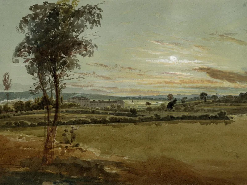 1777-John Thirtle - Paesaggio al tramonto con l'ospedale Thorpe a Norwich